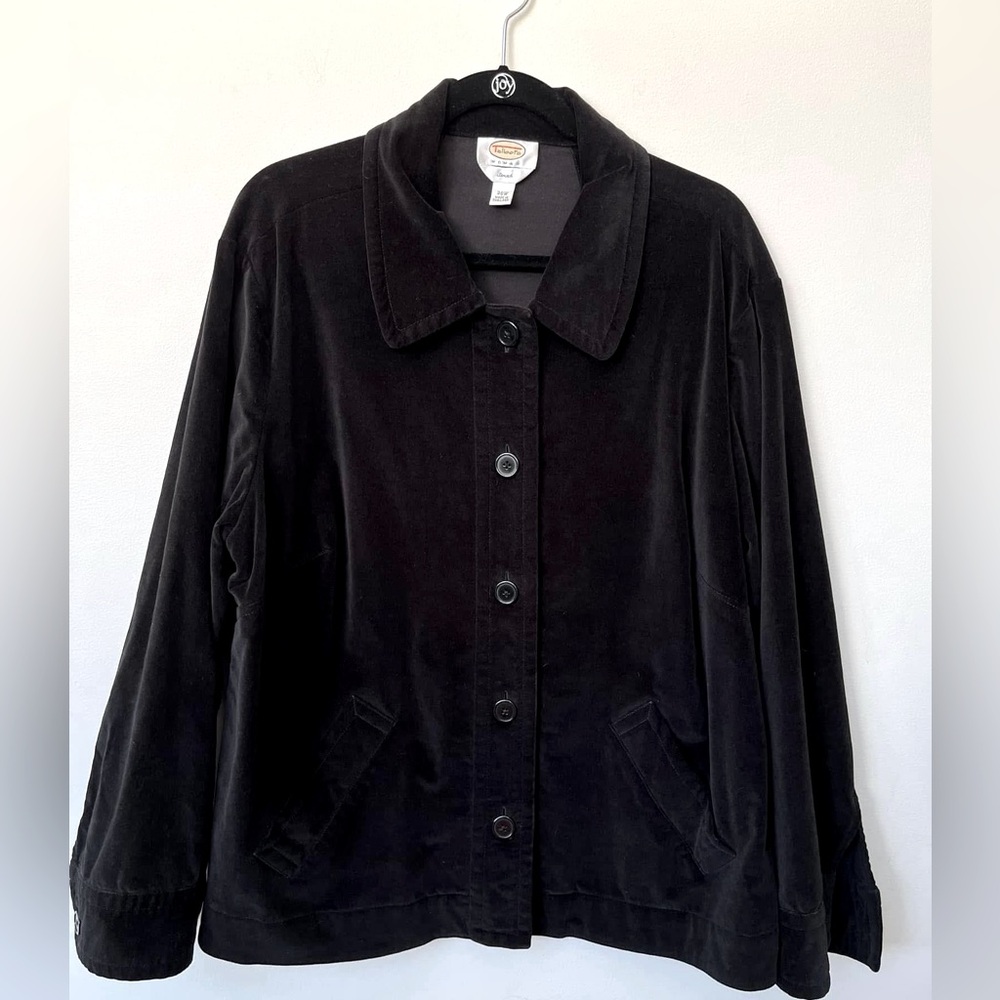 Talbots Woman Stretch Black Velvet Jacket Size 10W Vintage EUC